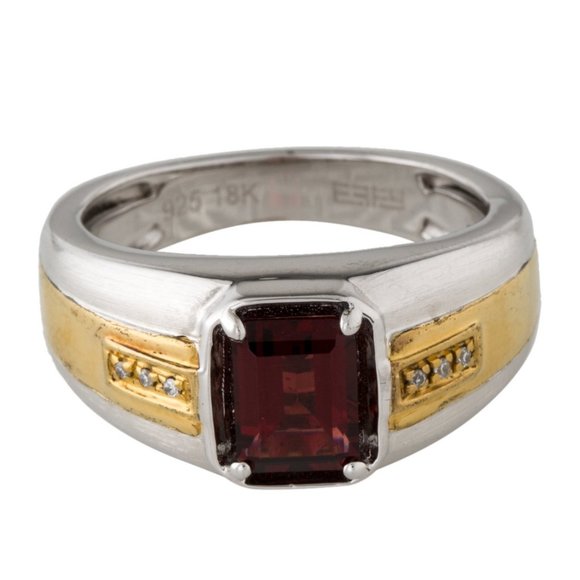 EFFY 18K YELLOW GOLD & STERLING SILVER DIAMOND & GARNET RING